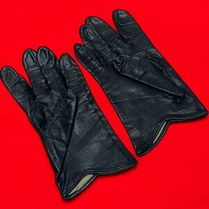 Vintage Smart Set Black Leather Gloves Size 8 Made In Japan Bow Design